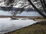 Am Ufer des Wolziger Sees ein vom Eis zerst&ouml;rter Holzsteg